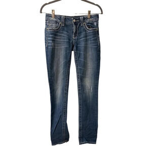 Miss Me Skinny Jeans Bedazzled Glam Fleur De Lis Jeans, Size 27.  Pre-Owned.